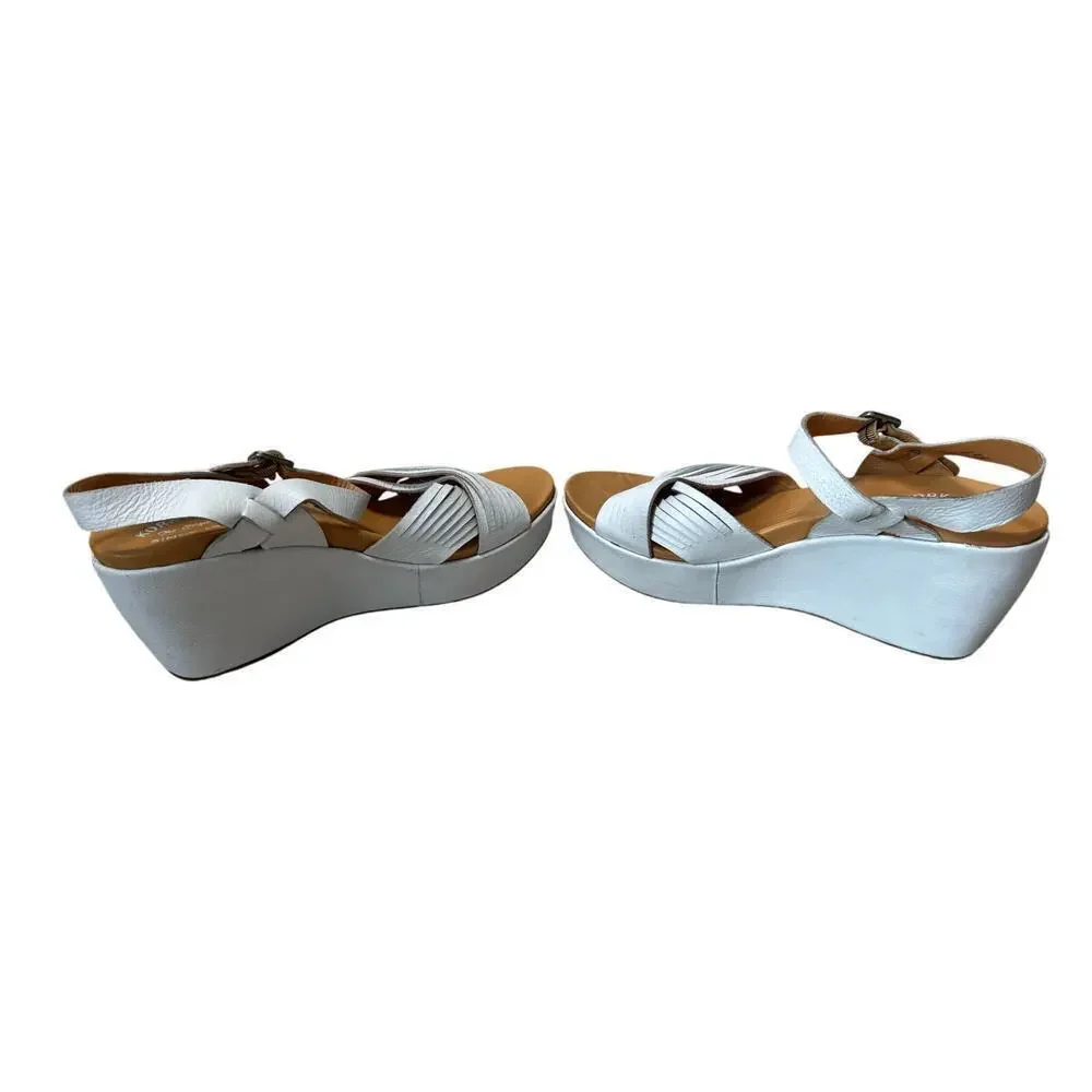 KORK-EASE Women's Sandals, size 12, White, strappy wedge platform shoes